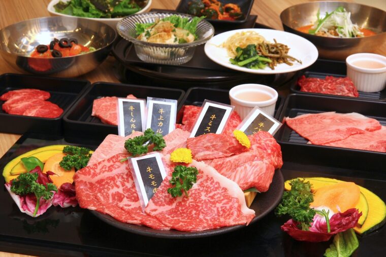 黒毛和牛のほか、新潟県産豚バラカルビや新潟県産鶏モモ肉、各種一品料理も豊富