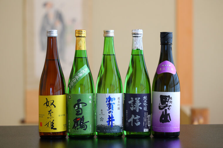糸魚川五蔵の酒。西から蔵の所在地の順に並べてもらいました