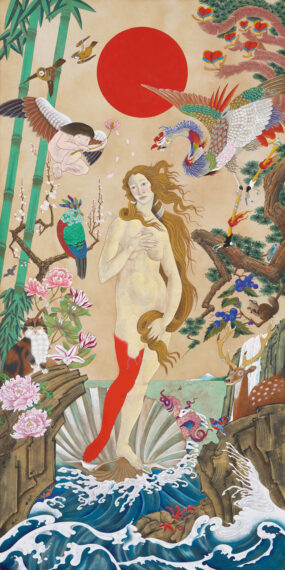 ナカムラジン『旭日美伊那須誕生之圖』（2017年）130×65cm