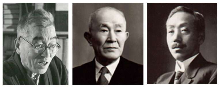 左から、會津八一、荻野久作、澤田敬義