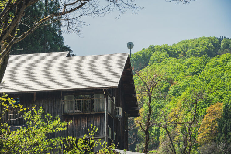 山道を登っていくと緑に囲まれたお店が