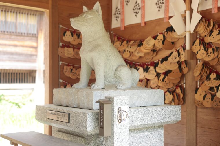 忠辰公の愛犬・しろの石像がある「忠犬しろ神社」