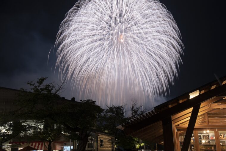 三条の夜空をきらびやかな花火が照らす