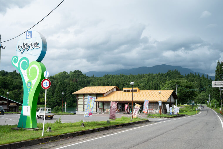 山菜をモチーフにした看板が目を引く