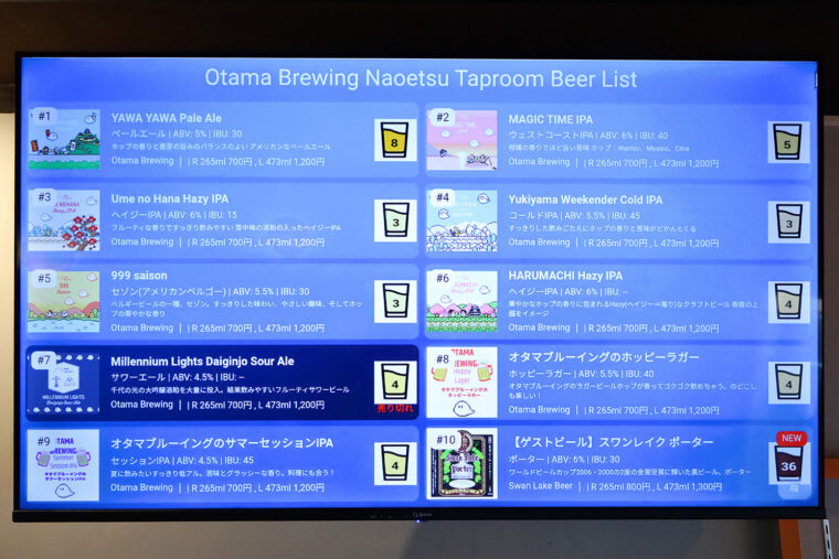 各ビールの特徴が書かれたモニターを設置。クラフトビール初心者でも安心！