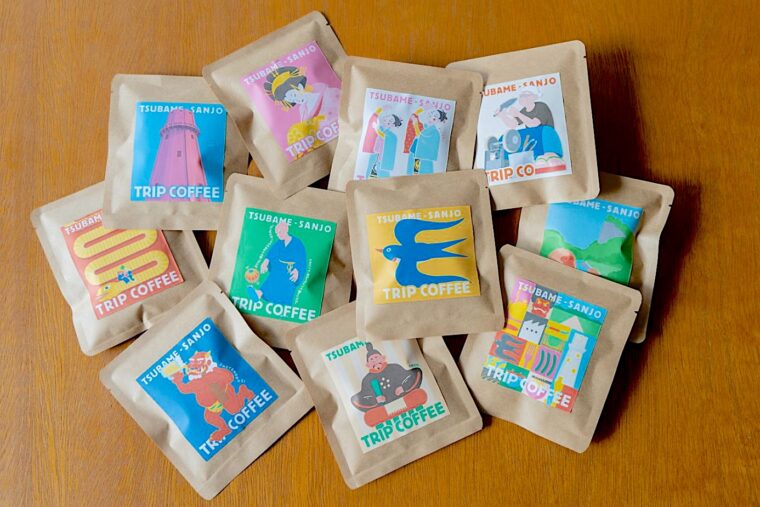 燕三条のカルチャーをモチーフにしたパッケージデザインが特徴的な『TSUBAME-SANJO TRIP COFFEE』