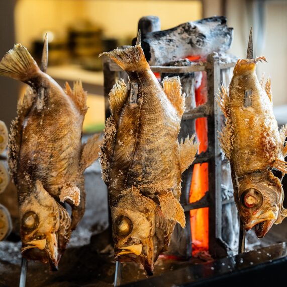 炉端焼きの原点ともいえる「原始焼き」で、新潟の魚をふんだん楽しませてくれる