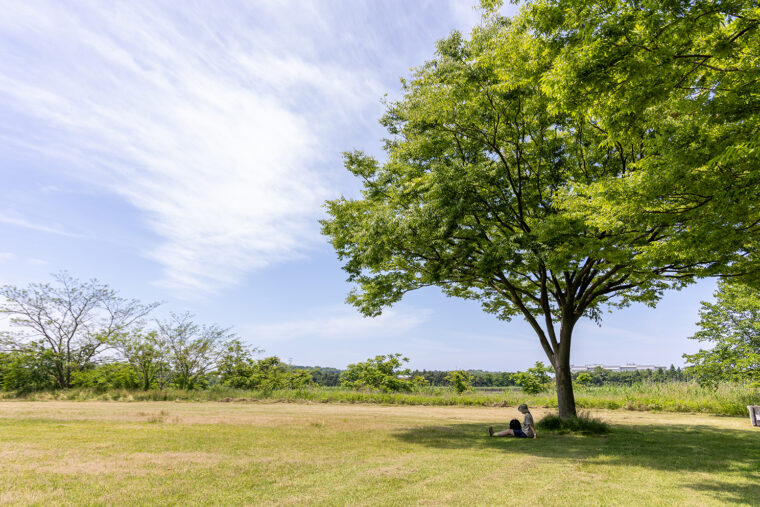 心地よい風を感じながら、芝生広場でちょっとひと休み