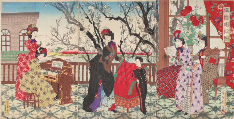 楊洲周延《梅園唱歌図》明治20年（1887） 前期展示