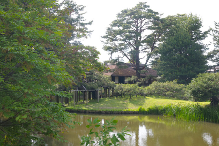 「心」の字をかたどったとされる池。中心には赤松を植えた島が