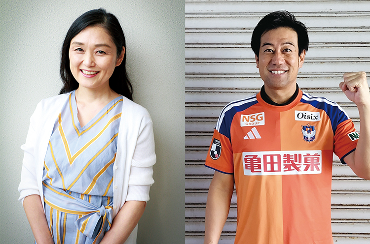 ラジオパーソナリティ・遠藤麻理さん（左）、アルビレックス新潟・野澤代表取締役社長